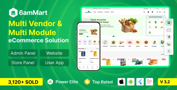 6amMart – Multivendor Food, Grocery, eCommerce, Parcel, Pharmacy delivery app with Admin & Website